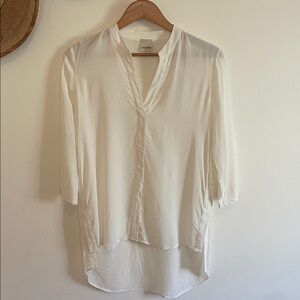 Baldwin Ivory V-Neck High-Low Silk Blouse